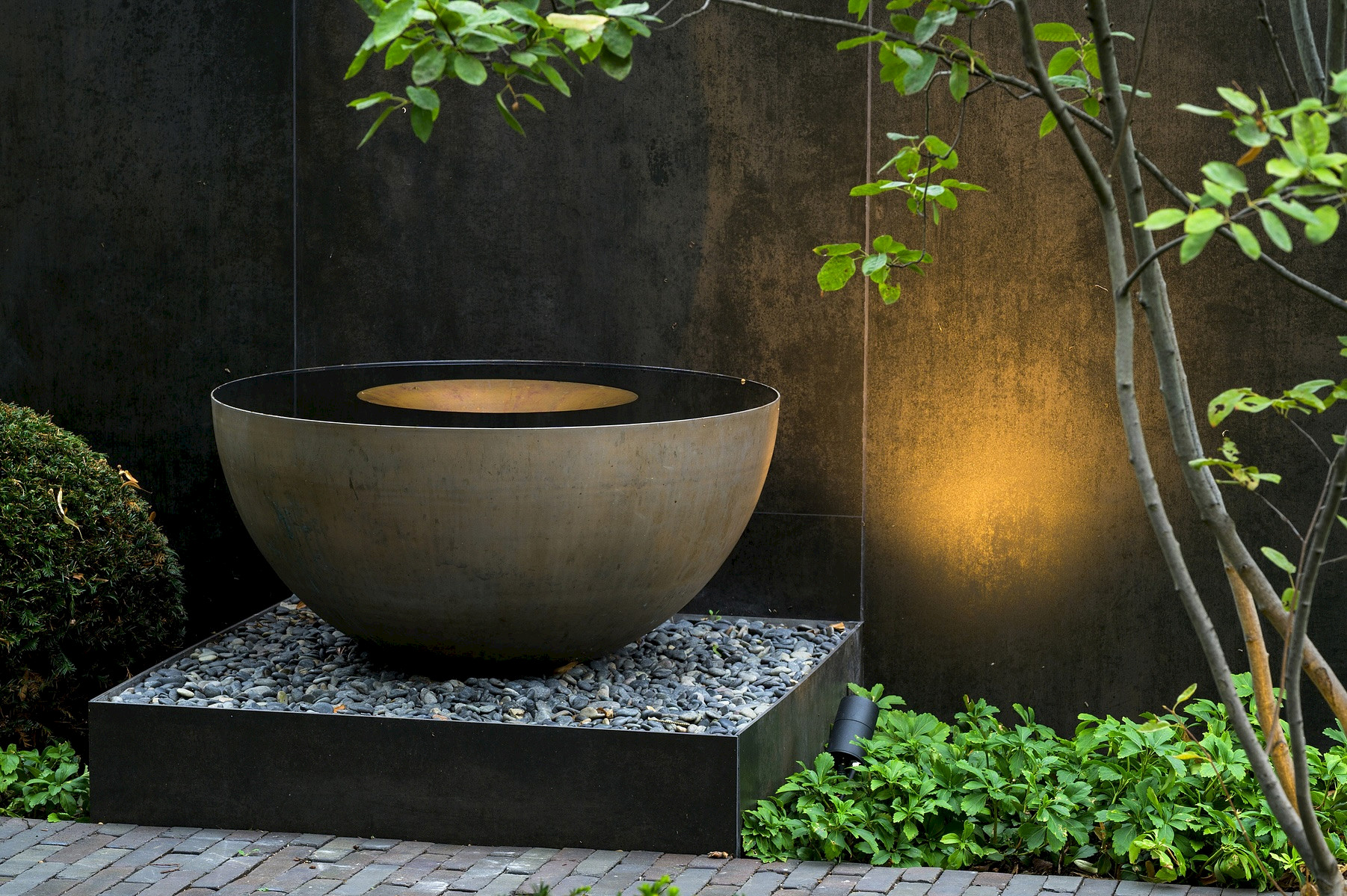 Bronze bowl water feature